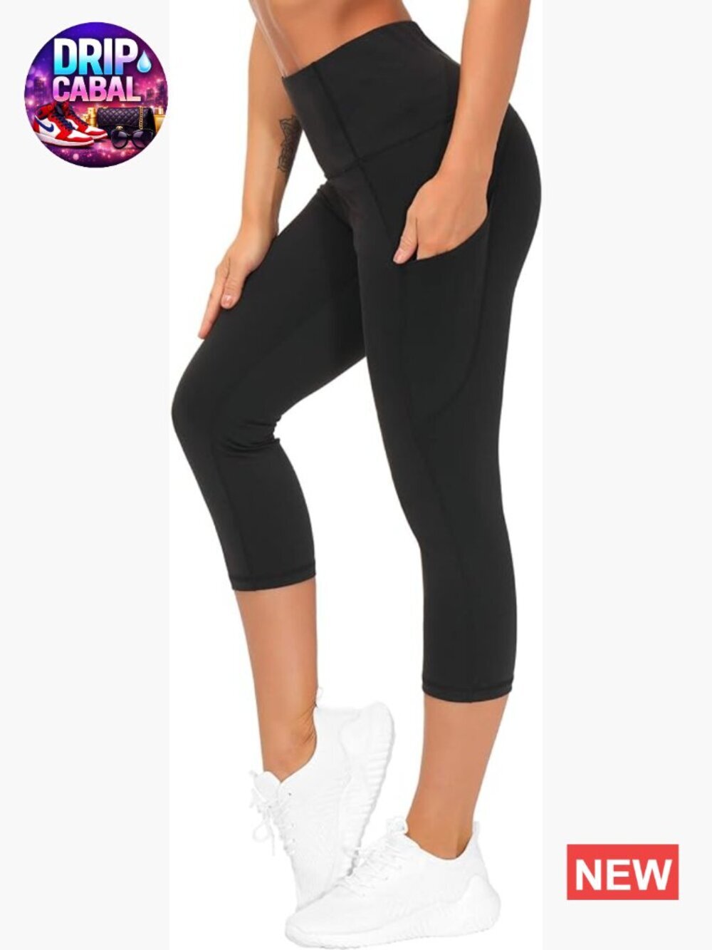 High Waist Capris Yoga Pants with Pockets Tummy Control Running Leggings